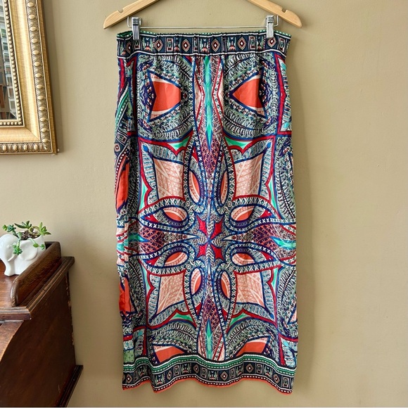 Anthropologie Maeve Silk Geoda Maxi Midi Skirt Wrap Tribal Print Size 12 - Picture 6 of 9